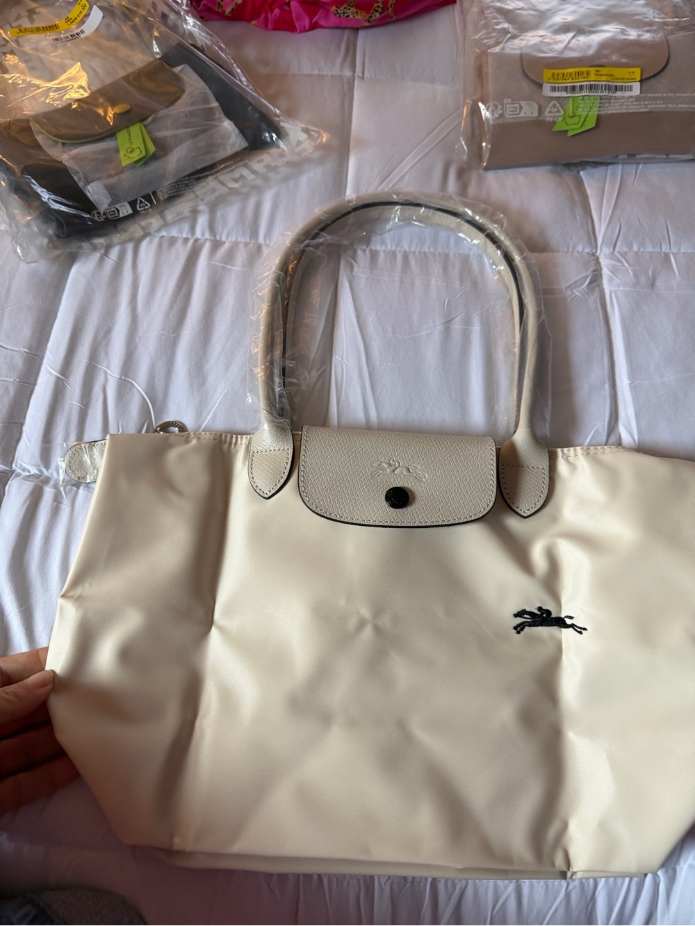 Longchamp Cream Tote Bag with Top Handles
